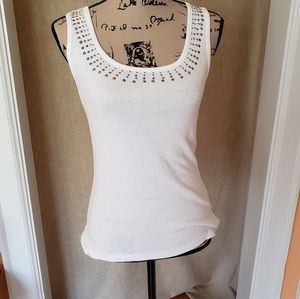 Greensource white tank with rhinestones at neckline, size small